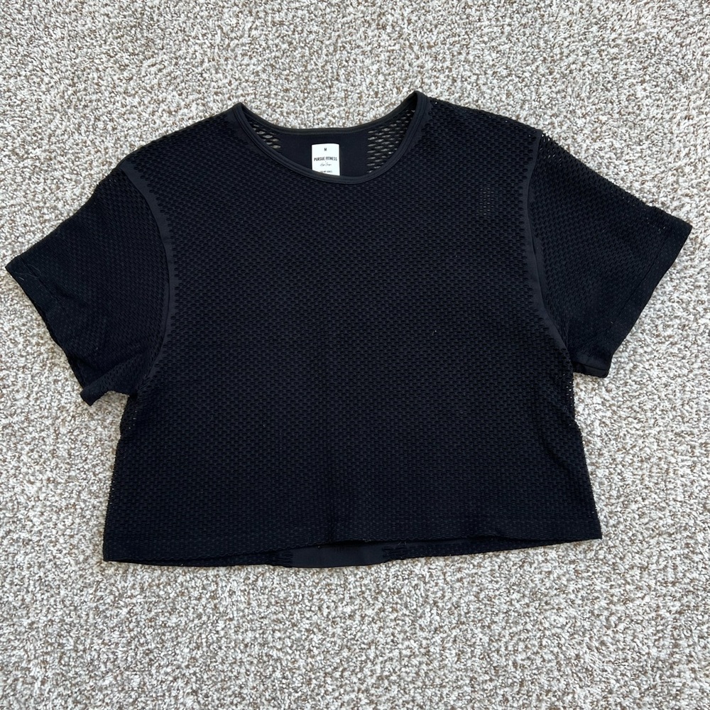 Pursue Fitness Black Mesh Women's Top
